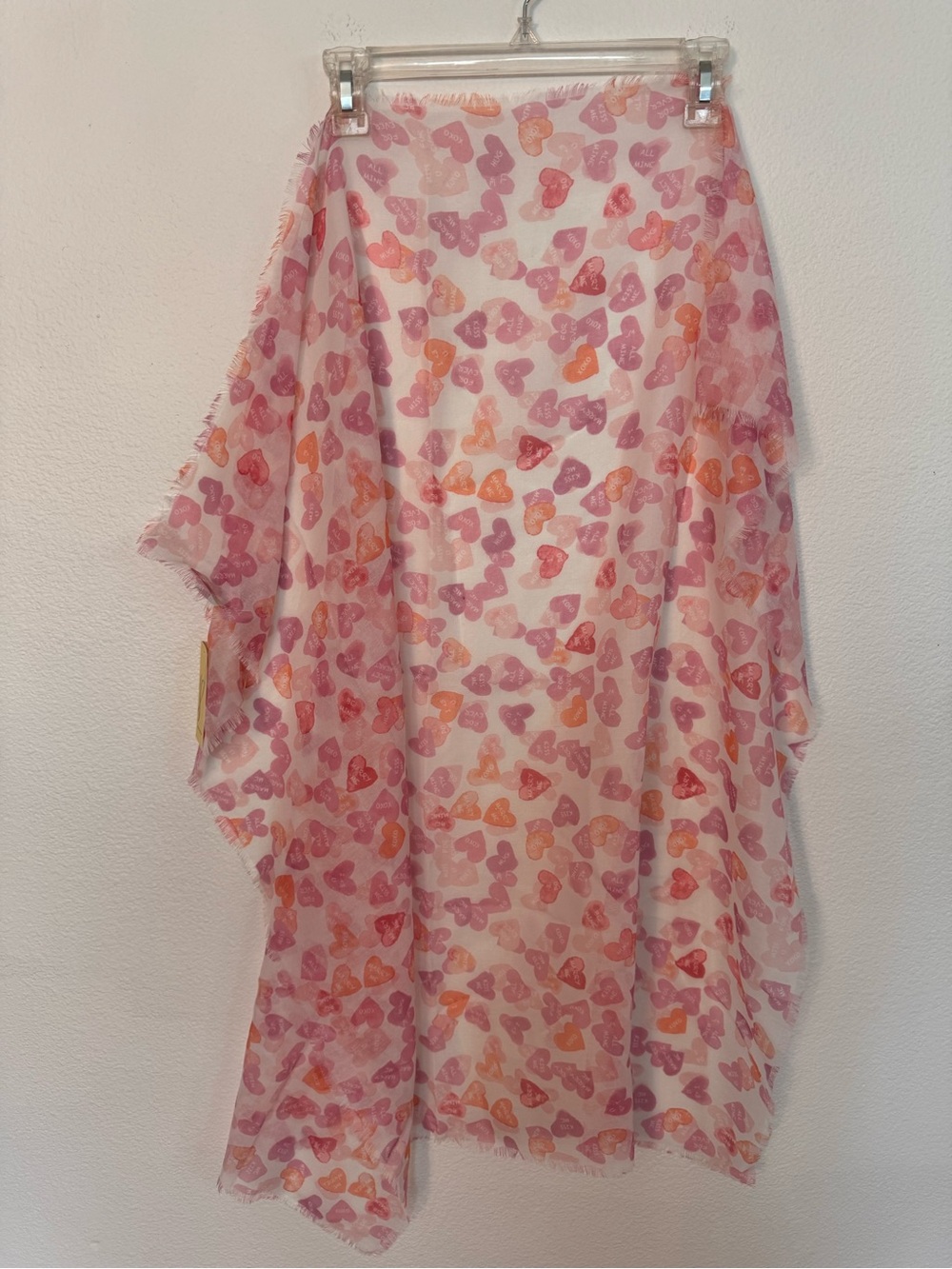 Sheer Heart Print Scarf - Pink & Orange